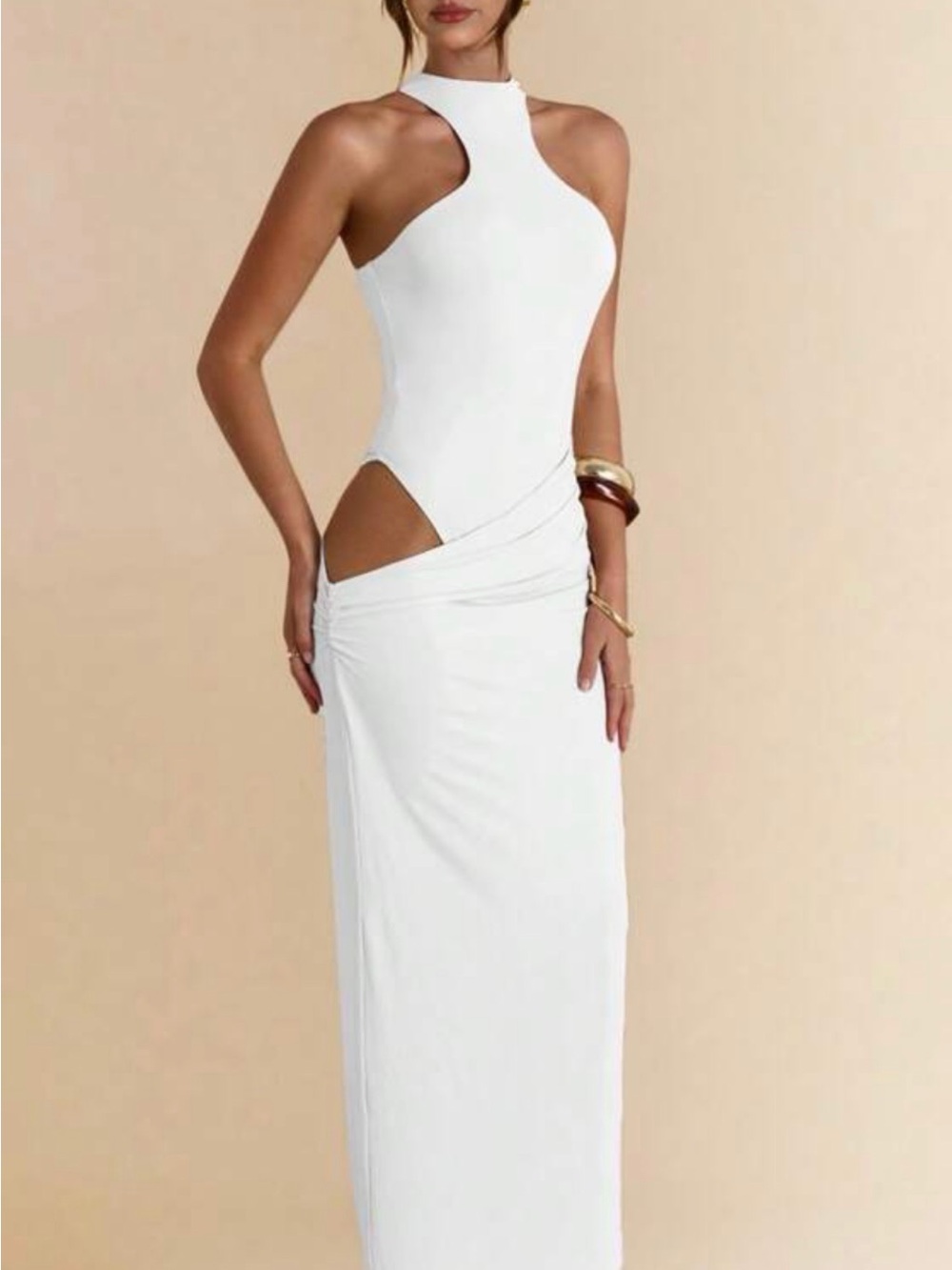 White Cutout Halter Maxi Dress
